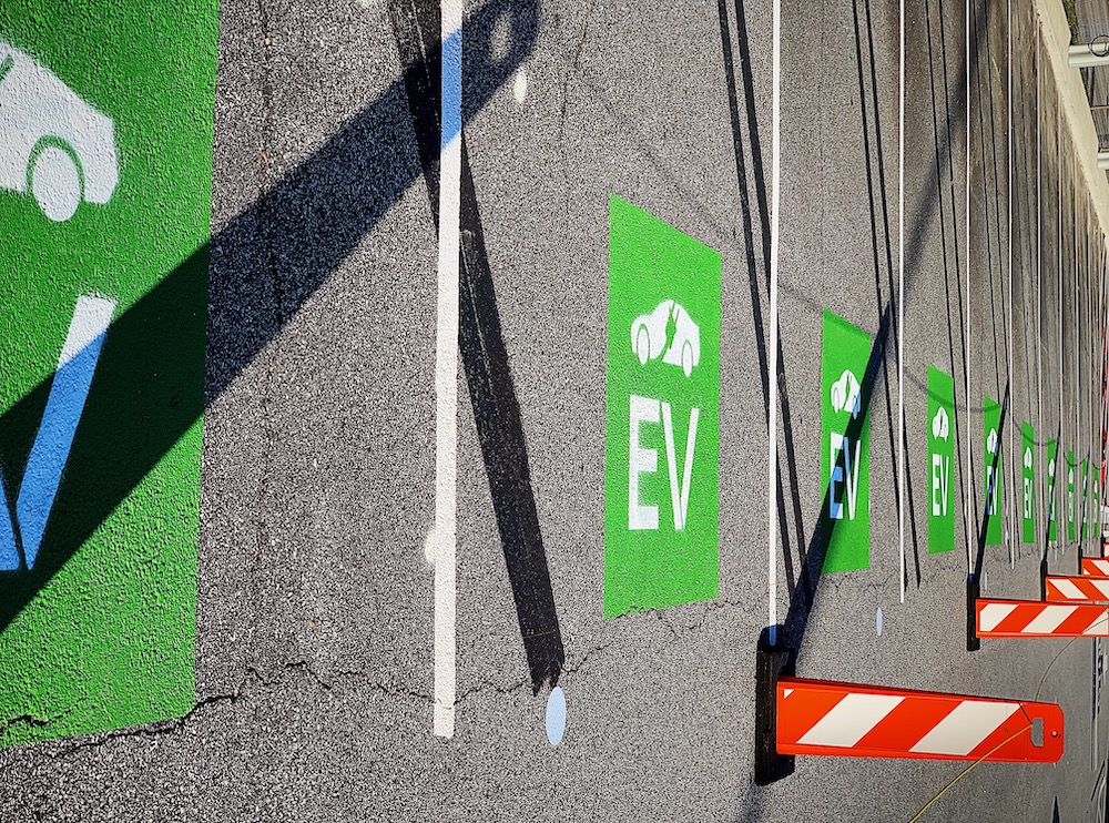 parking spots for EV charging after a commercial EV charging station installation was completed