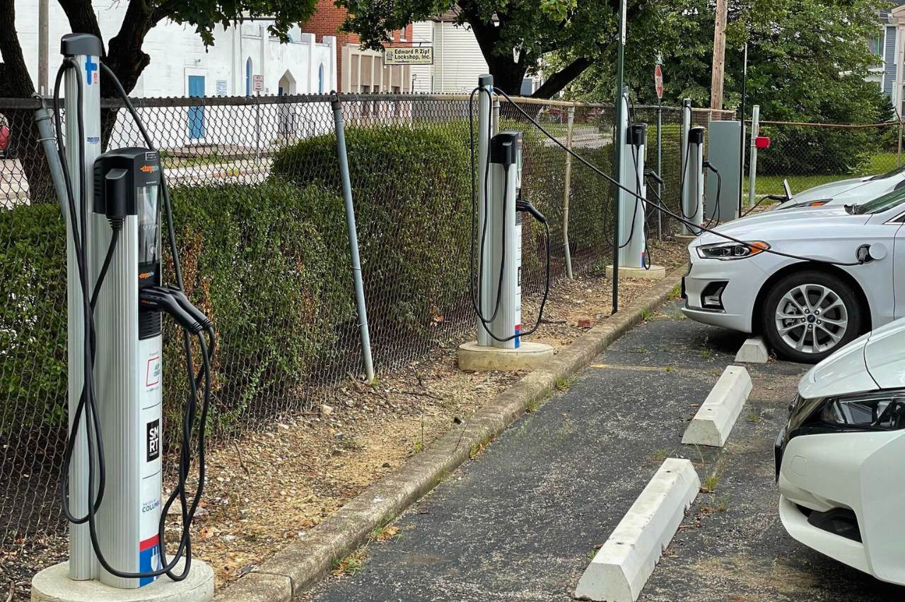 ChargePoint Level 2 EV charging stations installed Columbus E Broad Street Parking Lot